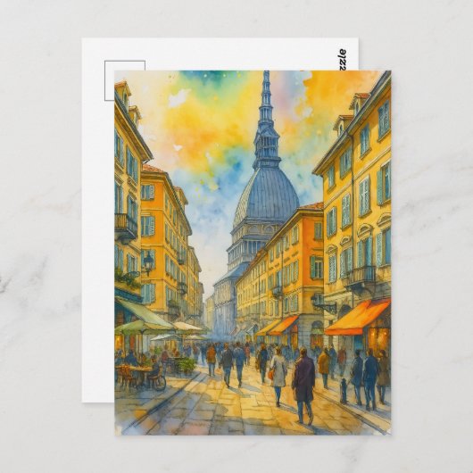 Watercolor Turin Italy – Mole Antonelliana City Postkarte (Vorne/Hinten)