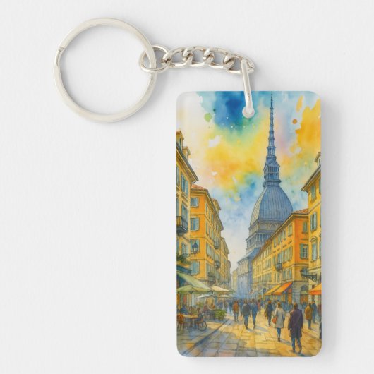Watercolor Turin Italy – Mole Antonelliana City Schlüsselanhänger (Vorderseite)