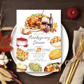 Watercolor Turkey & Sides Thanksgiving Invitation Einladung