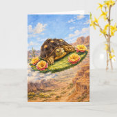 Watercolor Turtle flying on a magic cactus pad Karte (Gelbe Blume)