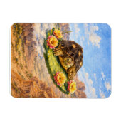 Watercolor Turtle flying on a magic cactus pad Magnet (Horizontal)