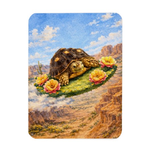 Watercolor Turtle flying on a magic cactus pad Magnet (Vertikal)