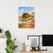 Watercolor Turtle flying on a magic cactus pad Poster (Heimbüro)