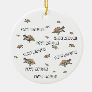 Watercolor Turtle Save Nature Keramik Ornament