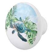  Watercolor Turtle Tropical Leaves Keramikknauf (Rechts)