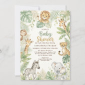 watercolor Twin Jungle Safari Animals Baby Shower Einladung (Vorderseite)
