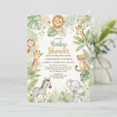 watercolor Twin Jungle Safari Animals Baby Shower Einladung (Stehend Vorderseite)