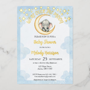 Watercolor Über den Mond Elefant Baby Shower  Folieneinladung