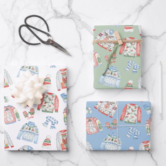 Watercolor Ugge Weihnachtscreme Wrapping Paper Geschenkpapier Set (Vorderseite)
