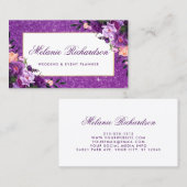 Watercolor-ultravioletter lila BlumenGlitzer Visitenkarte (Vorne/Hinten)