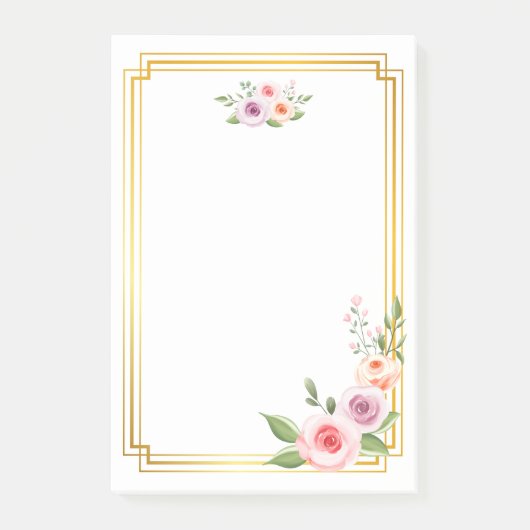 Watercolor und Gold Frame Style Post-it Klebezettel (Vorderseite)