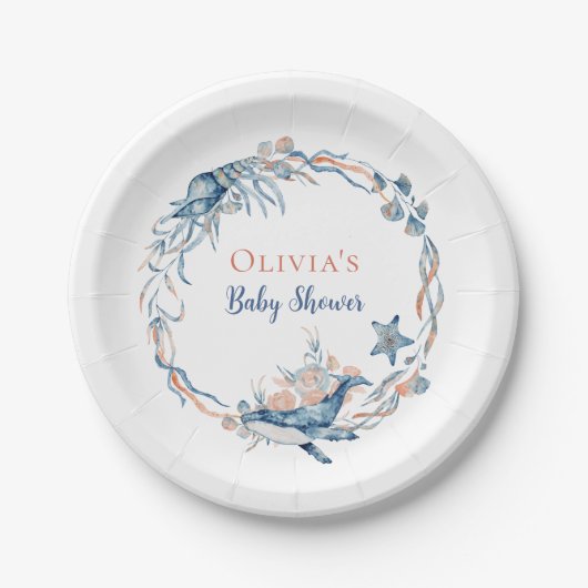 Watercolor Under the Sea Whale Pappteller (Vorderseite)