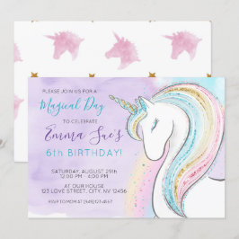 Watercolor Unicorn Magical Day Girl's Birthday Einladung