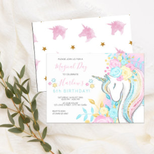 Watercolor Unicorn Magical Day Girl's Birthday Einladung