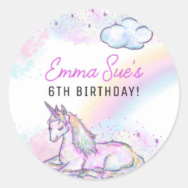 Watercolor Unicorn Magical Day Girl's Birthday Runder Aufkleber