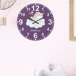 Watercolor Unicorn Purple Color For Girls Große Wanduhr