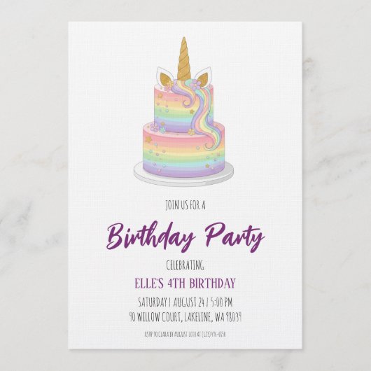watercolor unicorn rainbow birthday invitation einladung (Vorderseite)
