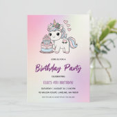 watercolor unicorn rainbow birthday invitation einladung (Stehend Vorderseite)
