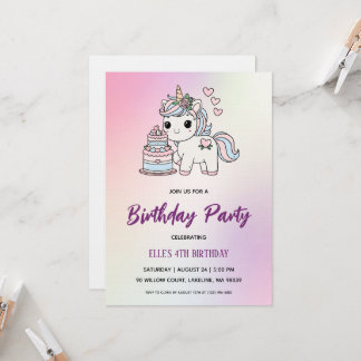 watercolor unicorn rainbow birthday invitation einladung