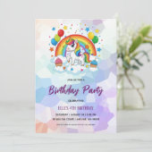 watercolor unicorn rainbow birthday invitation einladung (Stehend Vorderseite)