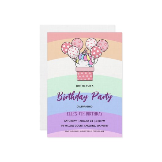 watercolor unicorn rainbow birthday invitation einladung (Vorderseite/Rückseite Beispiel)