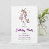 watercolor unicorn rainbow birthday invitation einladung (Stehend Vorderseite)