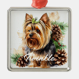 WATERCOLOR URLAUB YORKSHIRE TERRIER DOG ORNAMENT AUS METALL