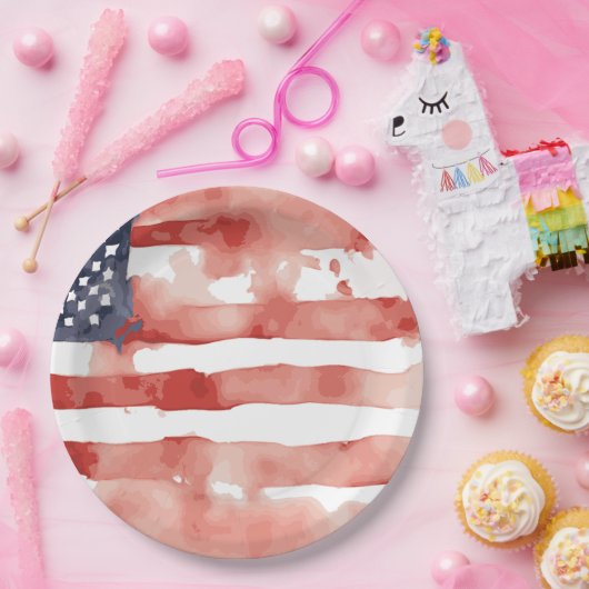 Watercolor US-Flaggendesign Pappteller (Party)