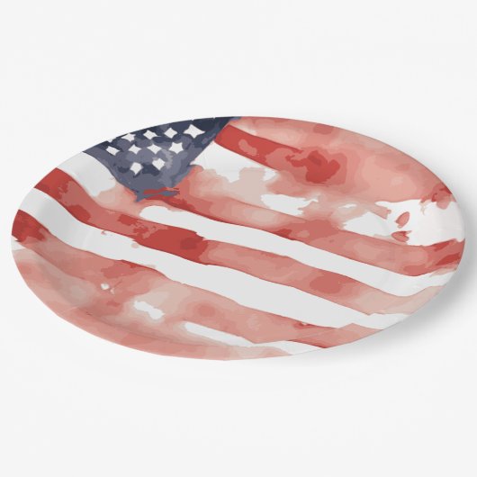 Watercolor US-Flaggendesign Pappteller (Schrägansicht)