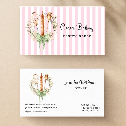 Watercolor Utensils Kitchen Bakery Business Card Visitenkarte
