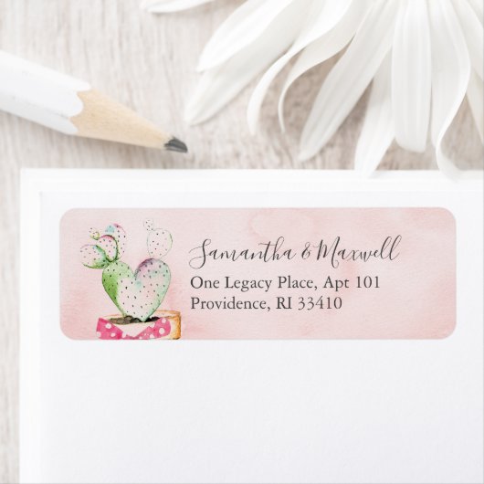 Watercolor Valentine Heart Cactus Address Labels (Insitu)