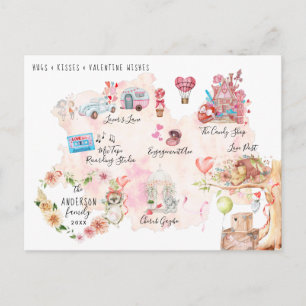 Watercolor Valentine Village Karte Illustriert