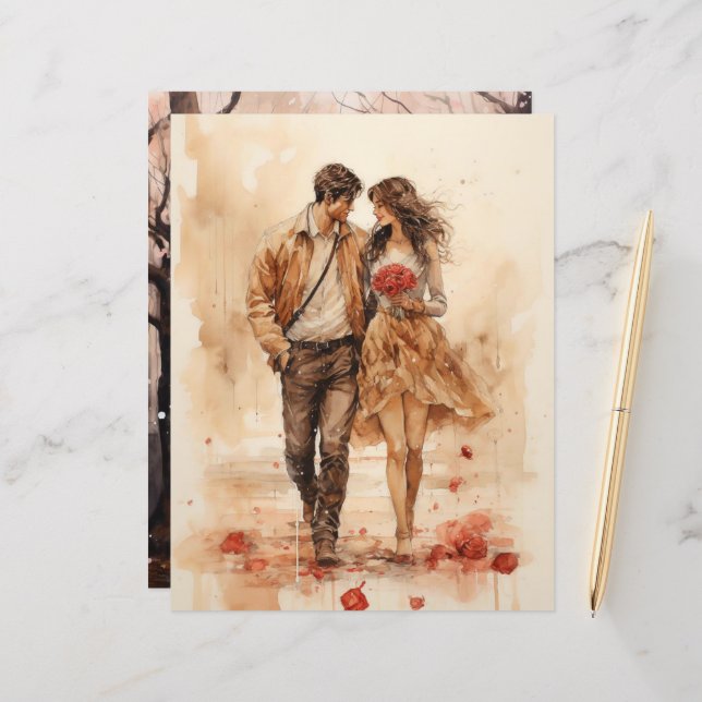 Watercolor Valentine Walk Paper Craft Cardstock (Vorderseite/Rückseite Beispiel)