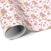 Watercolor Valentine's Day Kitty XOXO Muster Geschenkpapier (Rolleneckpunkt)