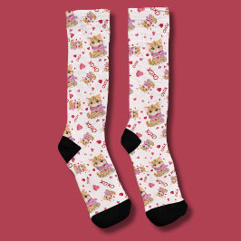 Watercolor Valentine's Day Kitty XOXO Muster Socken