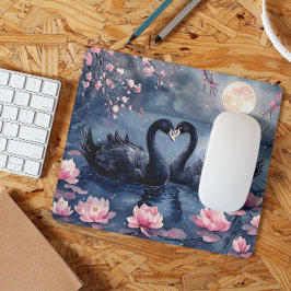 Watercolor Valentine's Day Moon Swan Couple Floral Mousepad
