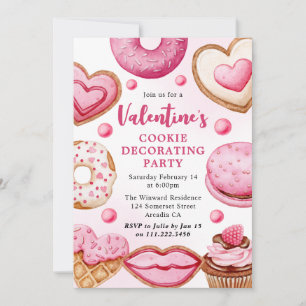 Watercolor Valentins Cookie Decorating Party Einladung