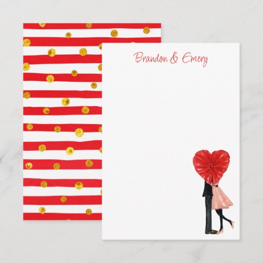 Watercolor Valentins Mode-Girl-Paar Dankeskarte (Vorne/Hinten)