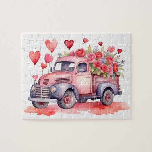 Watercolor Valentins Sweetheart Truck Puzzle (Horizontal)