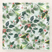 Watercolor Variegated Holly Pattern Weihnachten Glasuntersetzer (Vorderseite)