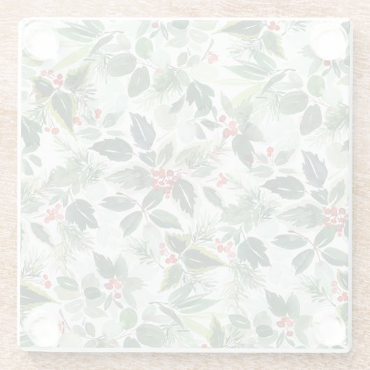 Watercolor Variegated Holly Pattern Weihnachten Glasuntersetzer (Rückseite)