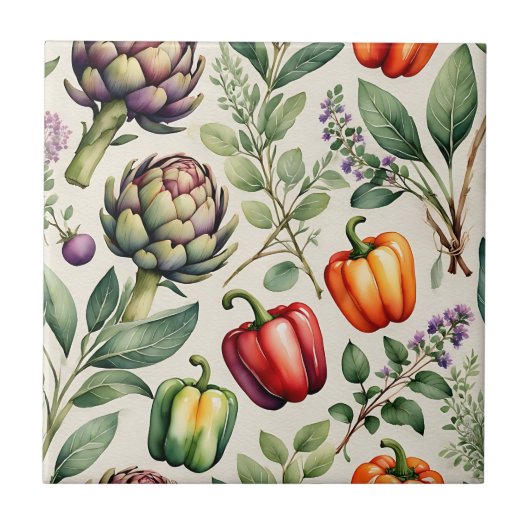 Watercolor Vegetable Garden Pattern Fliese (Vorderseite)