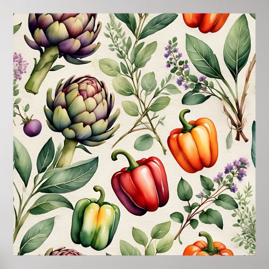 Watercolor Vegetable Garden Pattern Poster (Vorne)