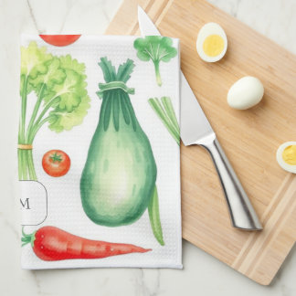 Watercolor vegetables pattern monogrammed geschirrtuch
