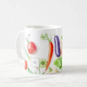 Watercolor vegetables veggie pattern monogrammed kaffeetasse (Vorderseite Links)