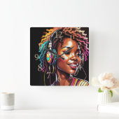 Watercolor-verklebte Glasweibchen tragen Kopfhörer Quadratische Wanduhr (Zuhause)