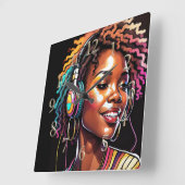 Watercolor-verklebte Glasweibchen tragen Kopfhörer Quadratische Wanduhr (Winkel)