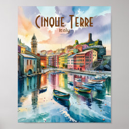 Watercolor Vernazza Cinque Terre Italy Colorful Poster