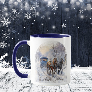 Watercolor viktorianische Szene Frohe Feiertage Tasse