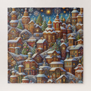 Watercolor Village Weihnachtsmotifs Urlaub Puzzle